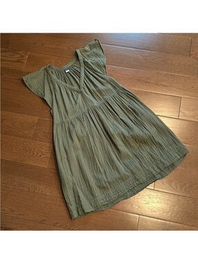 Olive Green V-Neck Flutter Sleeve Women's mini dress